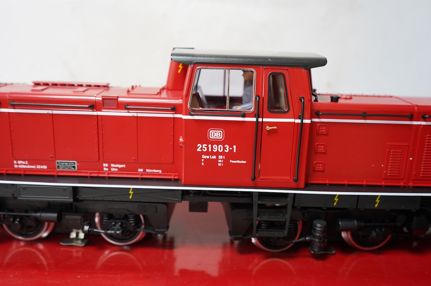 A boxed Lehman LGB (21510) G scale railway DB diesel locomotive, 251903-1, in red livery. Condition - good, evidence of very minor running wear only.